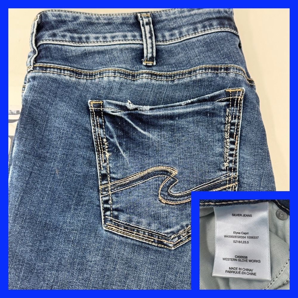 Silver Jeans Elyse Capri Women 18 Blue Medium Wash‎ Mid Rise Relaxed Fit